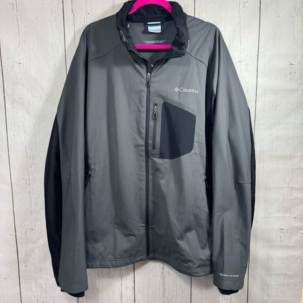 Columbia Omni Wind Block Softshell Jacket Mens XXL Gray Omni Heat Line Gorpcore